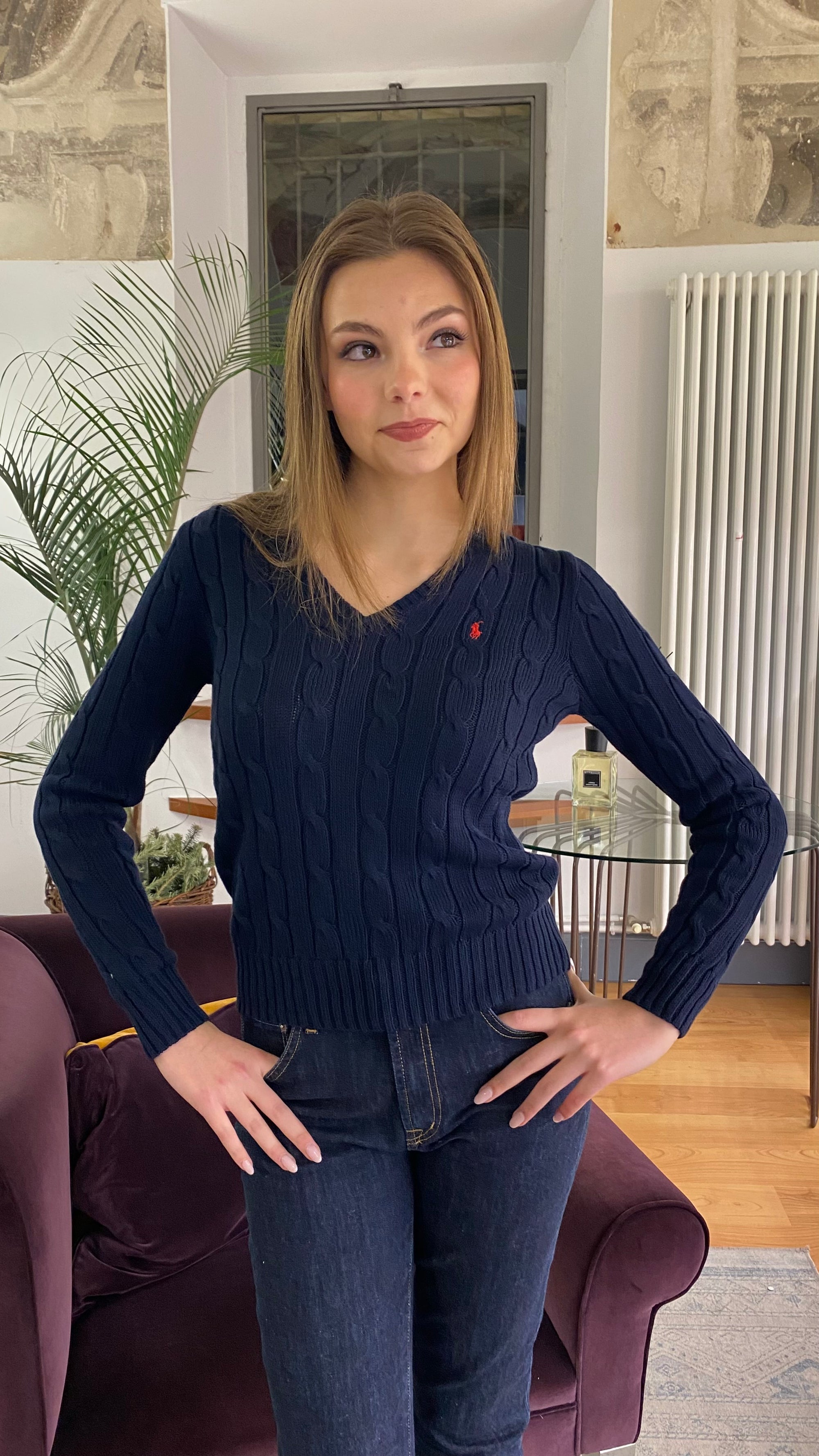 POLO RALPH LAUREN MAGLIA BLU TRECCE